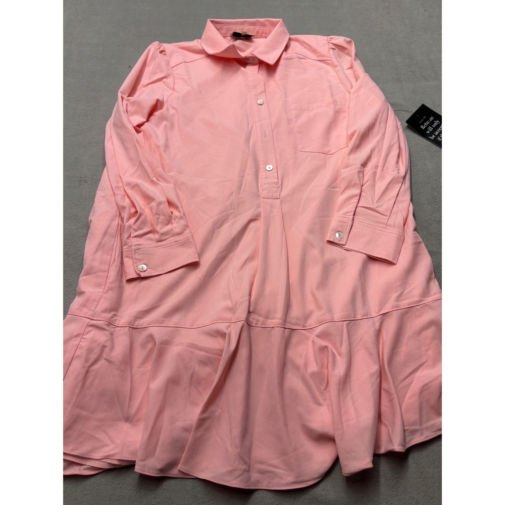 Tuckernuck Pink Drop Waist Ruffle Hem Shirt Dress XL Long Sleeve Collared New